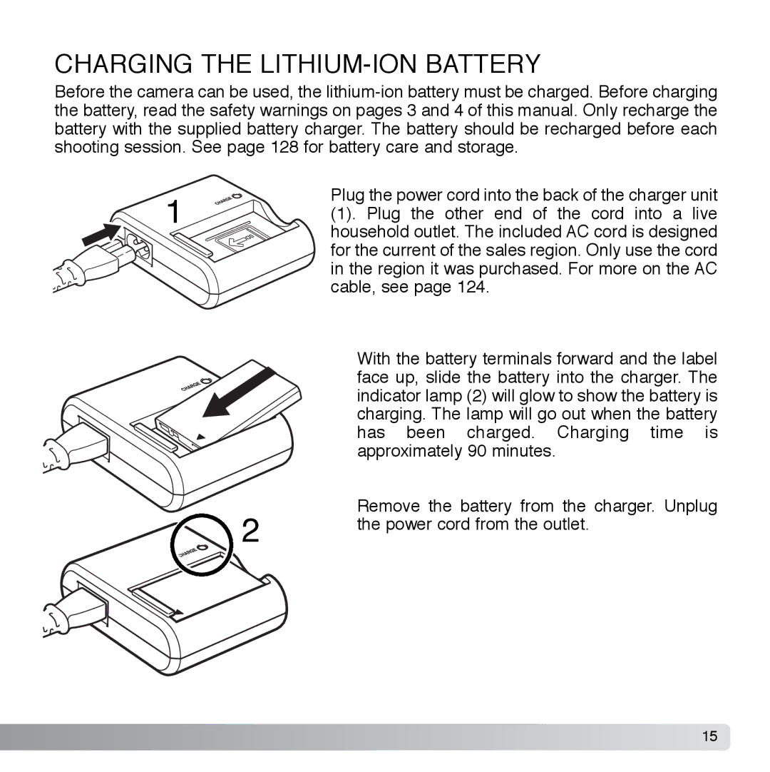 Cyber Acoustics DiMAGE Xg instruction manual Charging the LITHIUM-ION Battery 