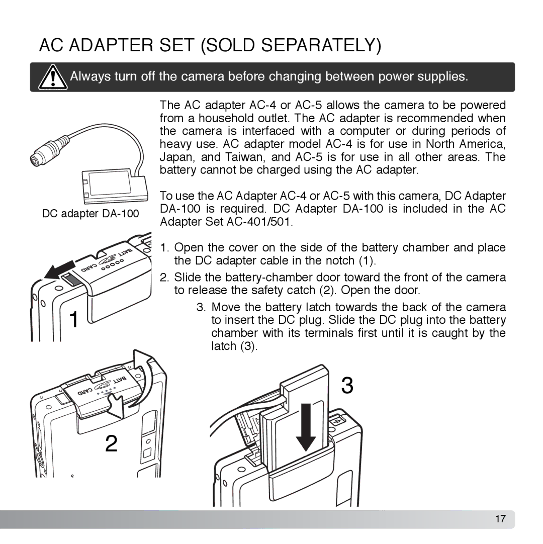 Cyber Acoustics DiMAGE Xg instruction manual AC Adapter SET Sold Separately 