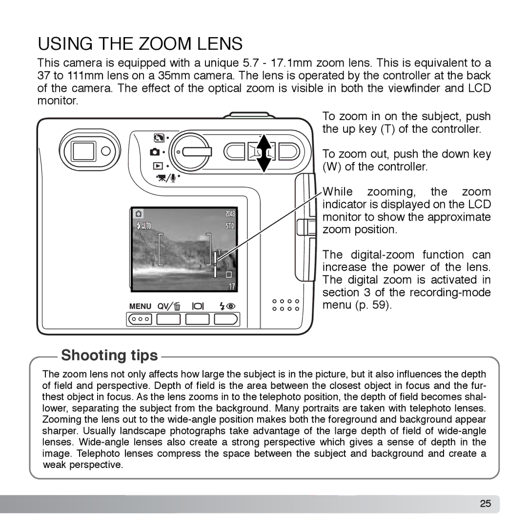 Cyber Acoustics DiMAGE Xg instruction manual Using the Zoom Lens, Shooting tips 