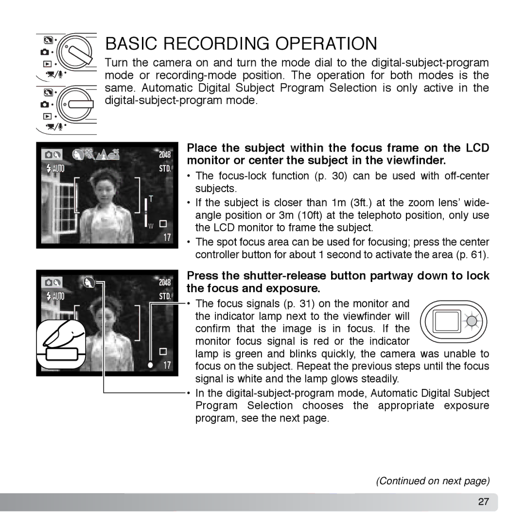 Cyber Acoustics DiMAGE Xg instruction manual Basic Recording Operation 