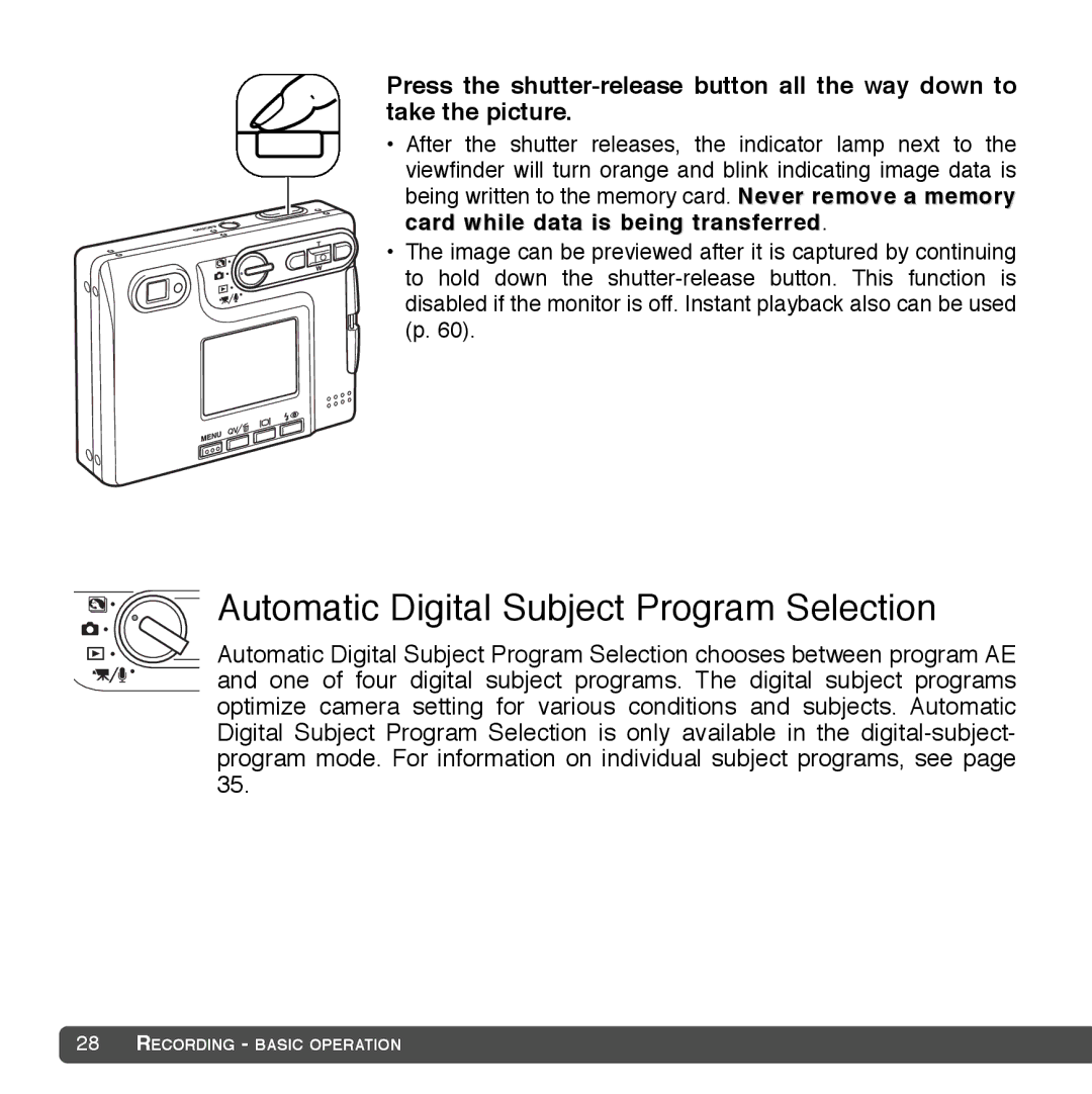 Cyber Acoustics DiMAGE Xg instruction manual Automatic Digital Subject Program Selection 