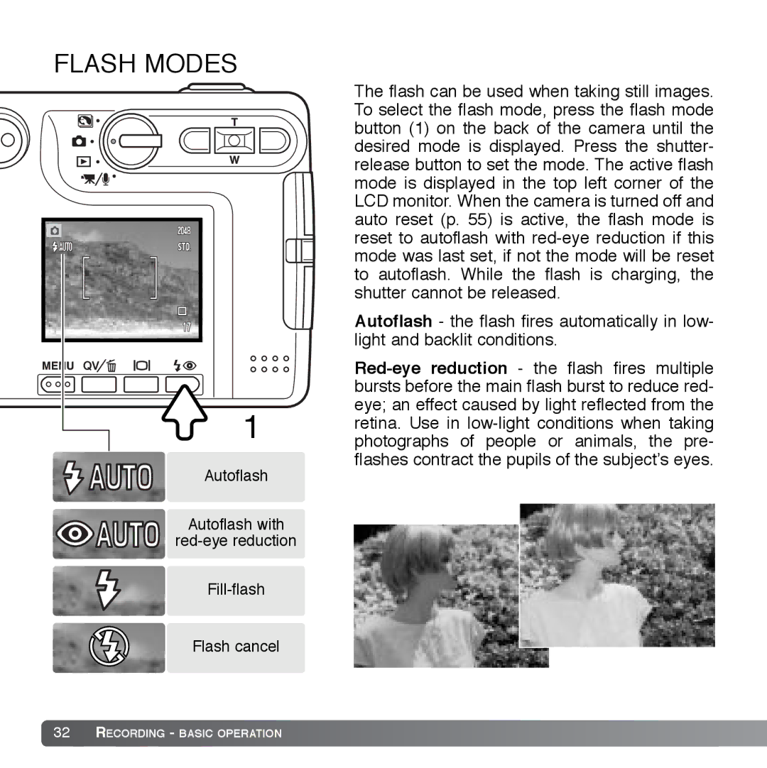 Cyber Acoustics DiMAGE Xg instruction manual Flash Modes 