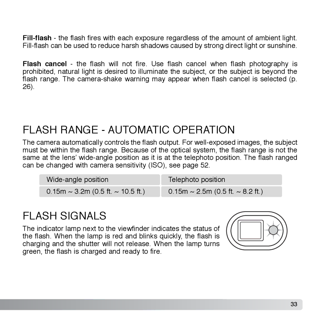 Cyber Acoustics DiMAGE Xg instruction manual Flash Range Automatic Operation, Flash Signals 