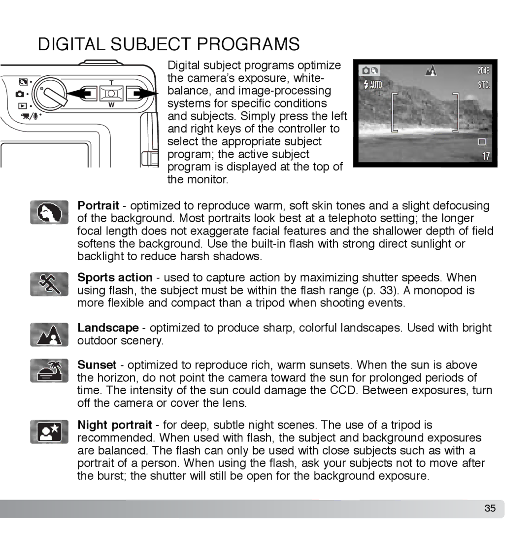 Cyber Acoustics DiMAGE Xg instruction manual Digital Subject Programs 