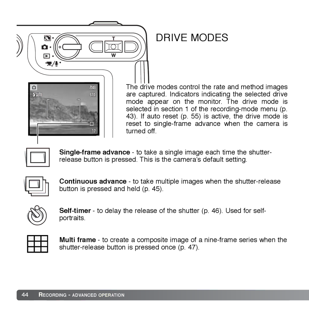 Cyber Acoustics DiMAGE Xg instruction manual Drive Modes 