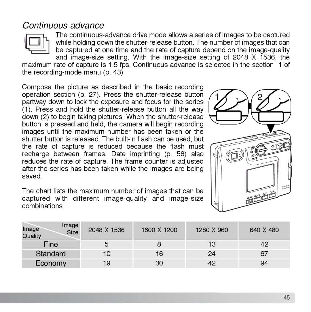 Cyber Acoustics DiMAGE Xg instruction manual Continuous advance 