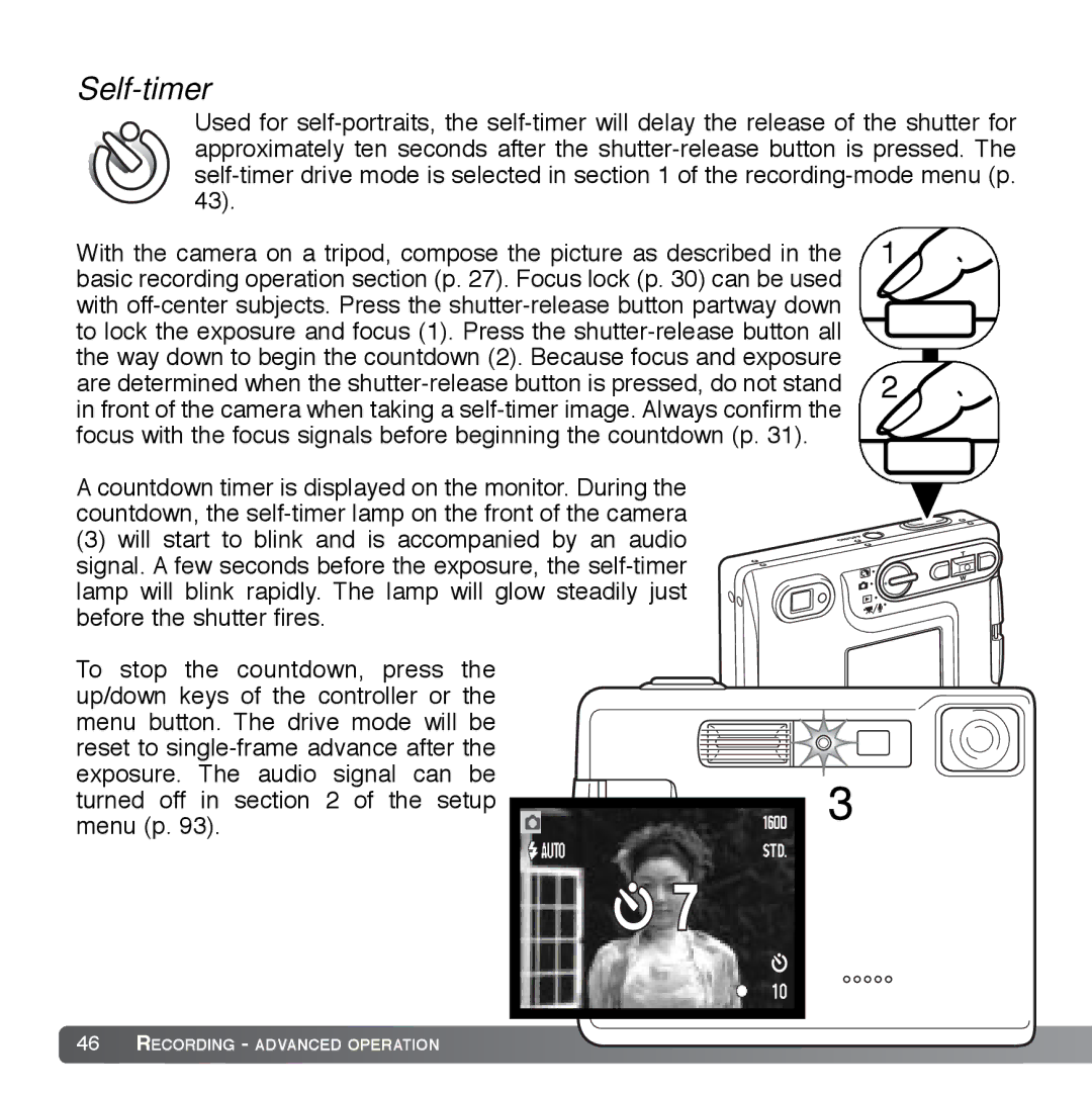 Cyber Acoustics DiMAGE Xg instruction manual Self-timer 