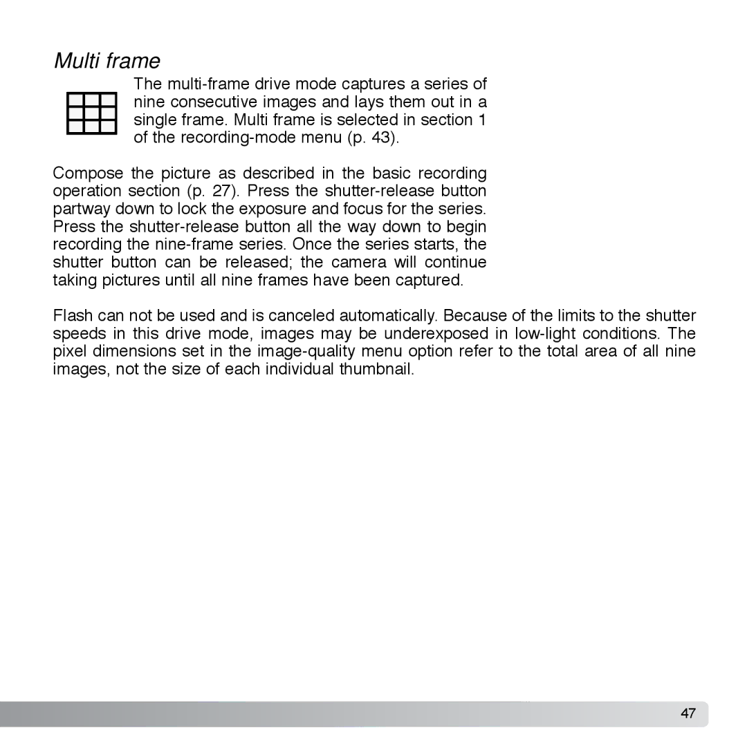 Cyber Acoustics DiMAGE Xg instruction manual Multi frame 