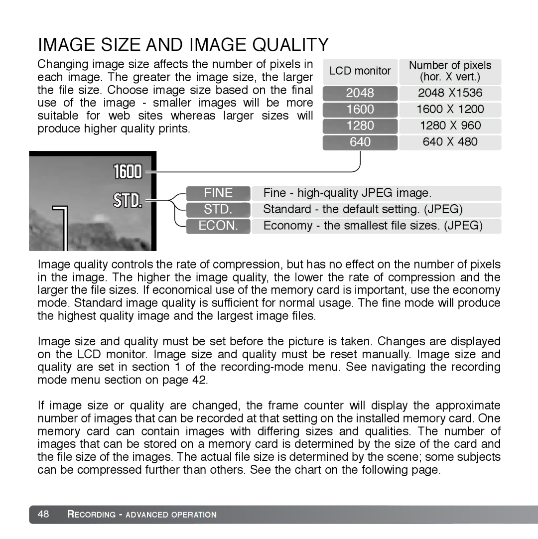 Cyber Acoustics DiMAGE Xg instruction manual Image Size and Image Quality, 1280 