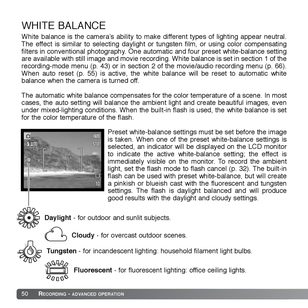 Cyber Acoustics DiMAGE Xg instruction manual White Balance 