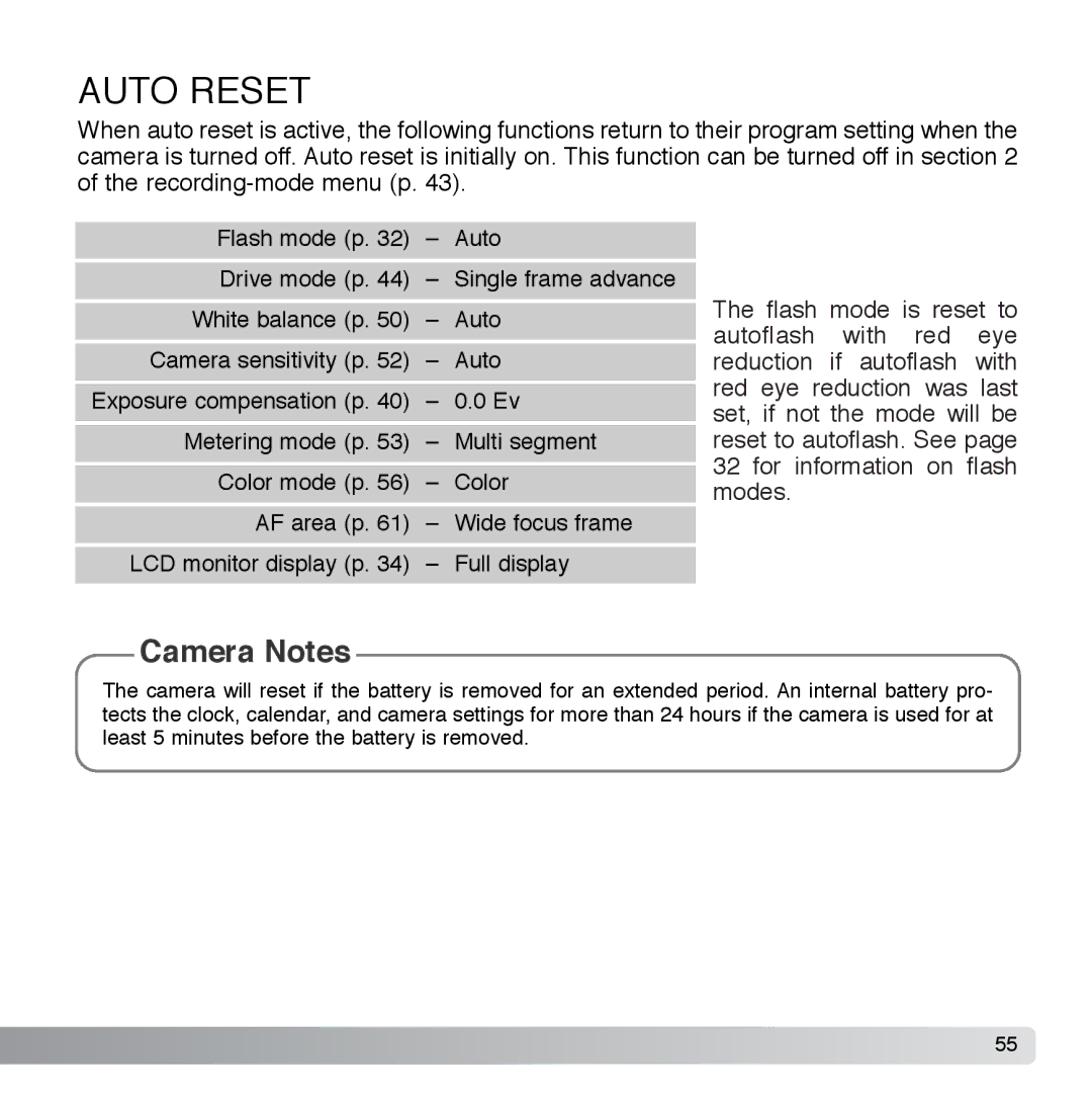 Cyber Acoustics DiMAGE Xg instruction manual Auto Reset 