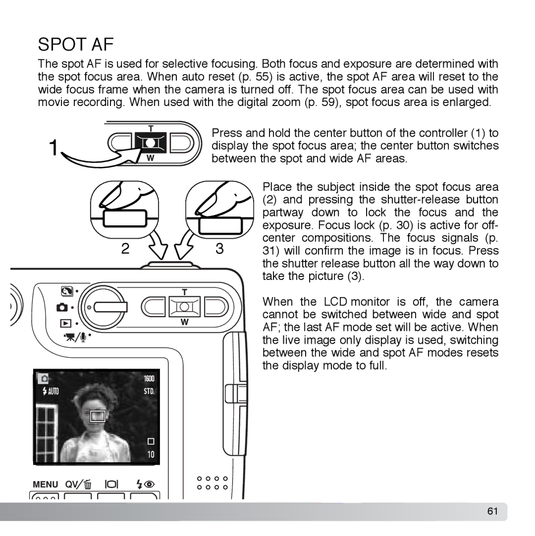 Cyber Acoustics DiMAGE Xg instruction manual Spot AF 