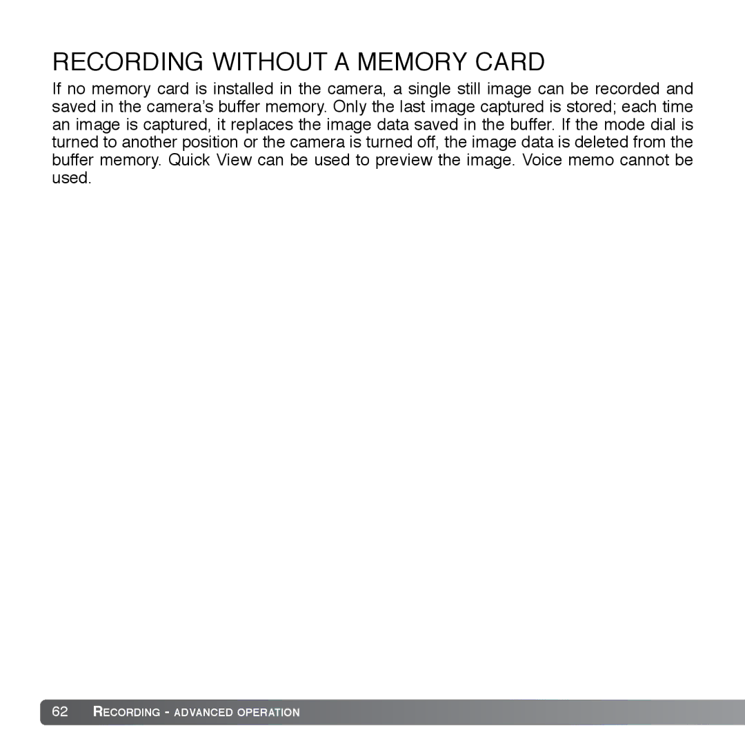 Cyber Acoustics DiMAGE Xg instruction manual Recording Without a Memory Card 