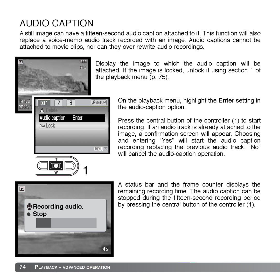 Cyber Acoustics DiMAGE Xg instruction manual Audio Caption 