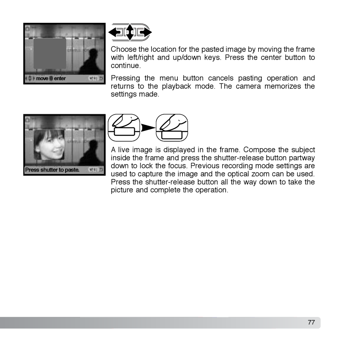 Cyber Acoustics DiMAGE Xg instruction manual Move enter Press shutter to paste 