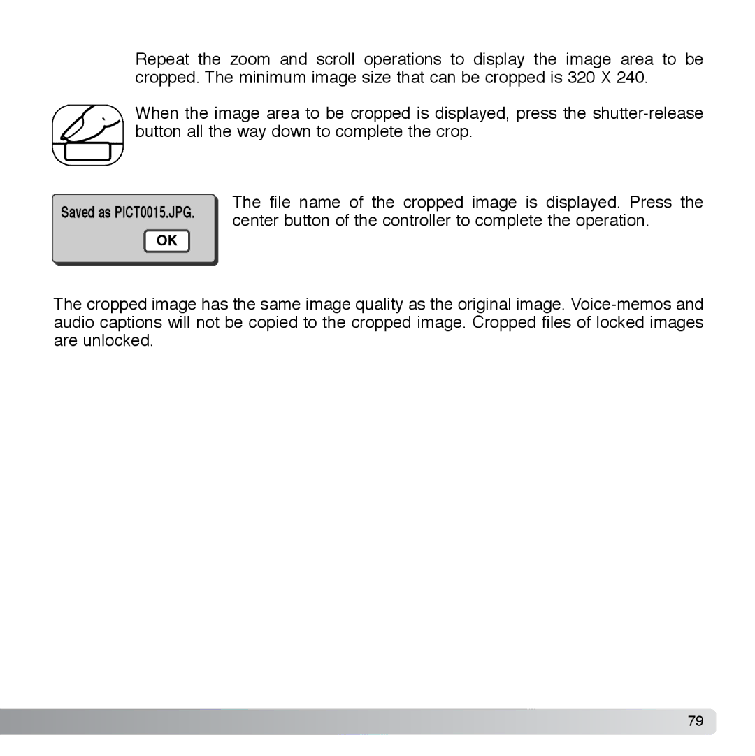 Cyber Acoustics DiMAGE Xg instruction manual File name of the cropped image is displayed. Press 