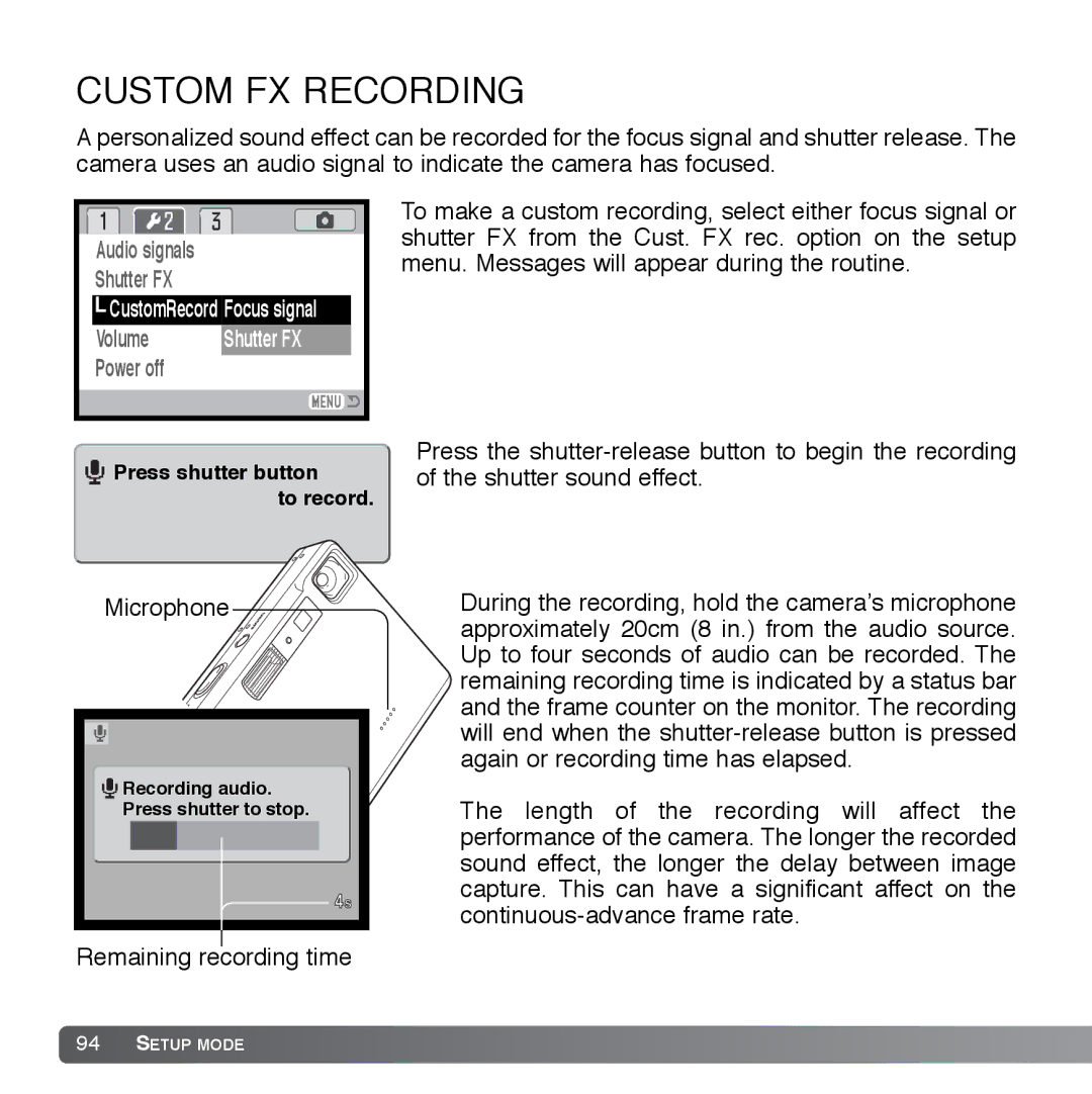 Cyber Acoustics DiMAGE Xg instruction manual Custom FX Recording 