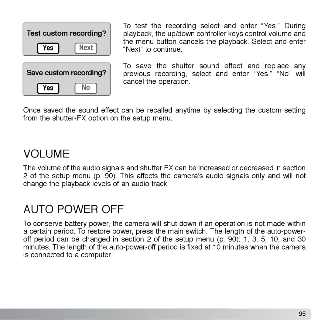 Cyber Acoustics DiMAGE Xg instruction manual Volume, Save custom recording? 