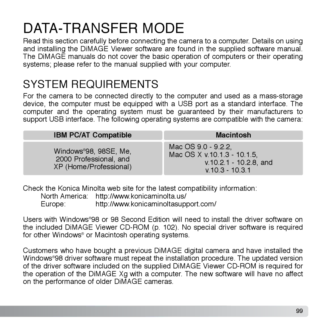 Cyber Acoustics DiMAGE Xg instruction manual DATA-TRANSFER Mode, System Requirements 