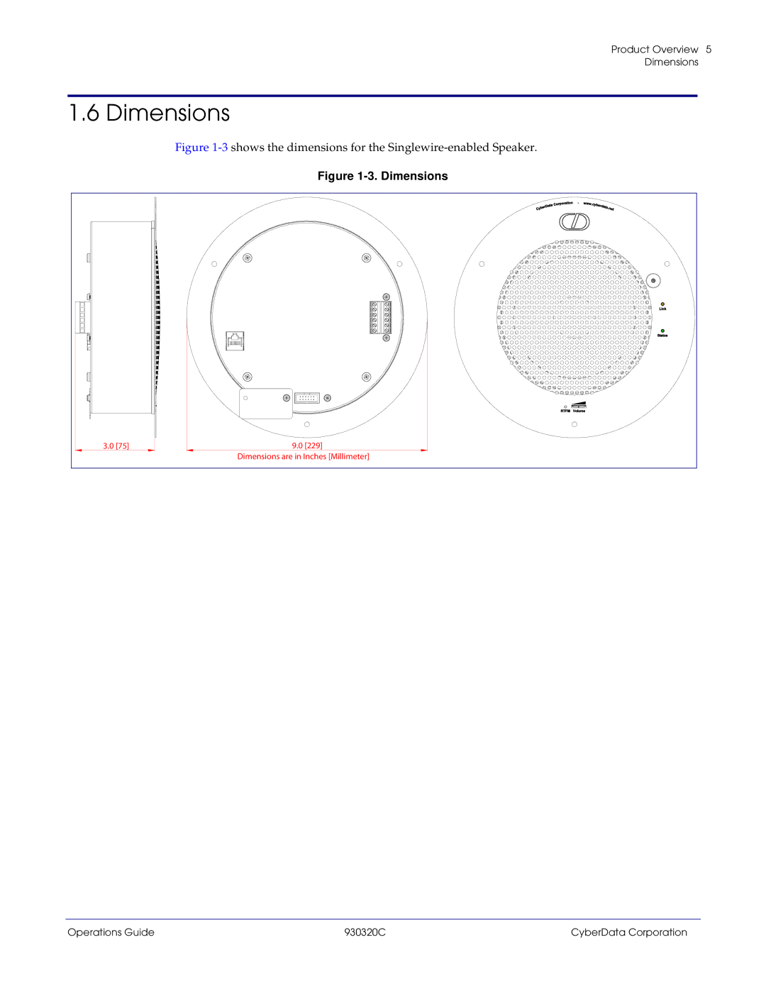 CyberData 11103 manual Dimensions 