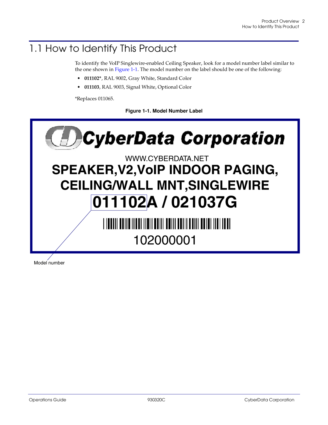 CyberData 11103 manual 102000001, How to Identify This Product, Model number 