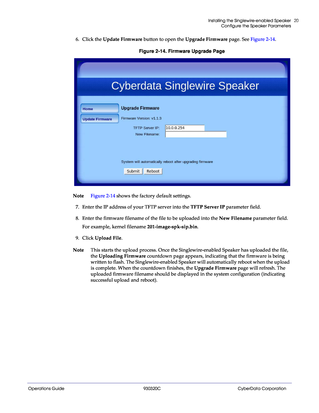 CyberData 11103 manual 14.Firmware Upgrade Page, Click Upload File 