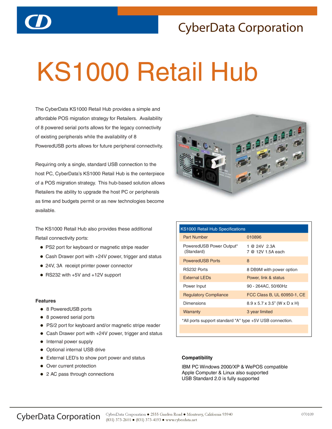 CyberData KS-1000 warranty KS1000 Retail Hub 