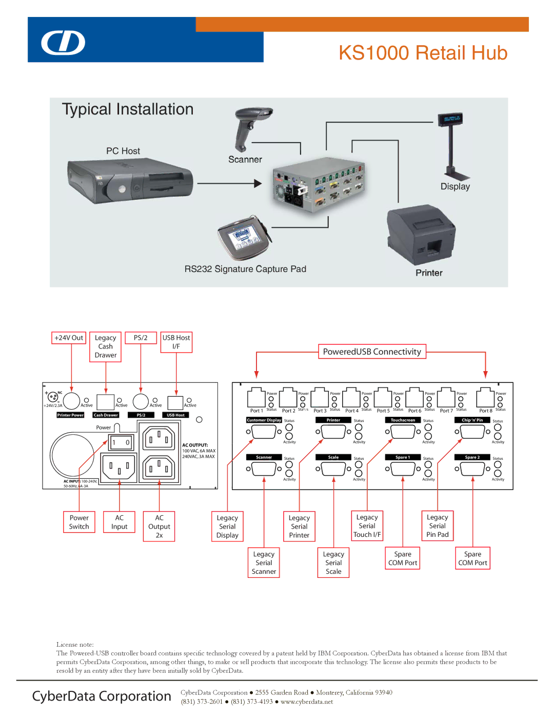 CyberData KS-1000 warranty Port 3 Status, Port 5 Status Port, Port 7 Status, Power 