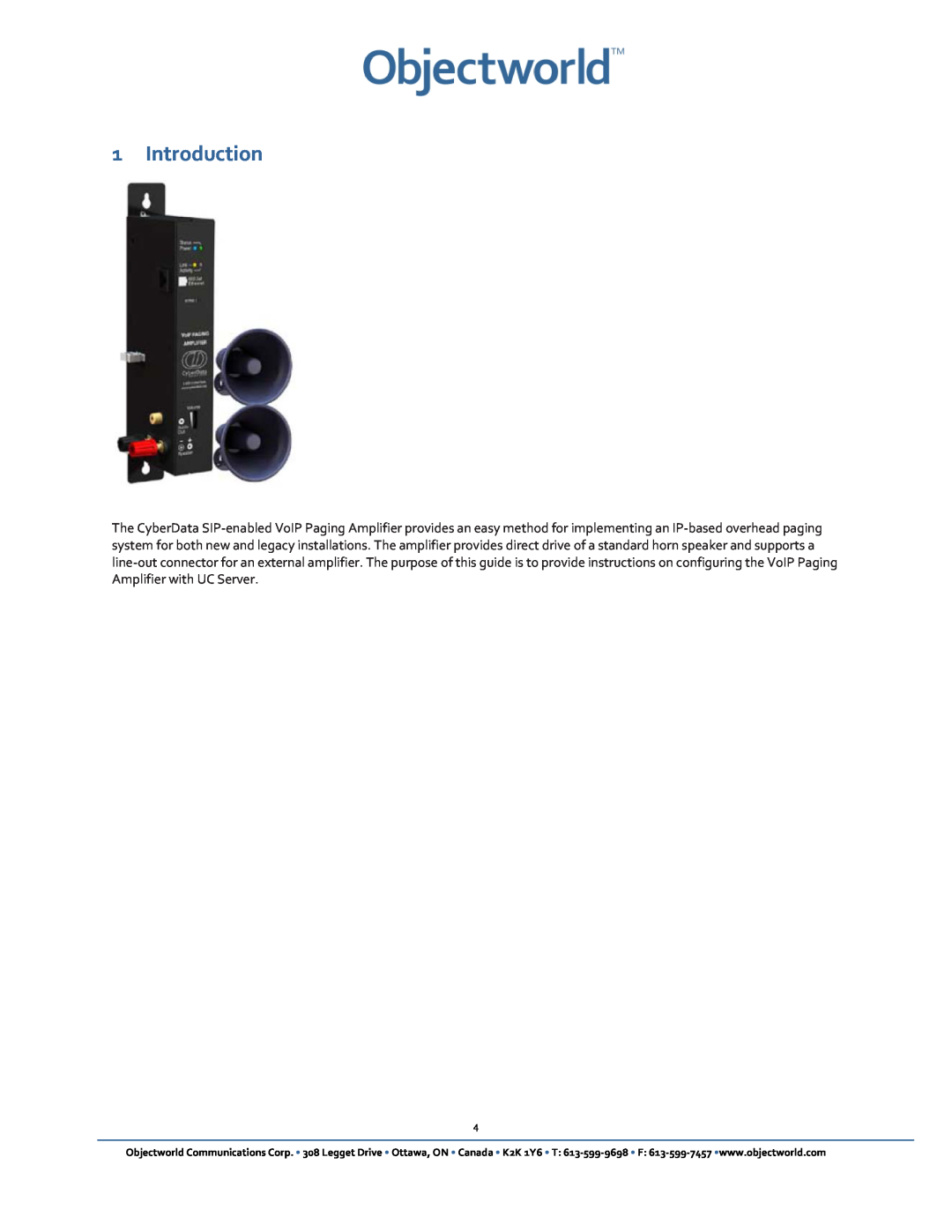 CyberData VoIP Paging/Loudspeaker Amplifier manual Introduction 