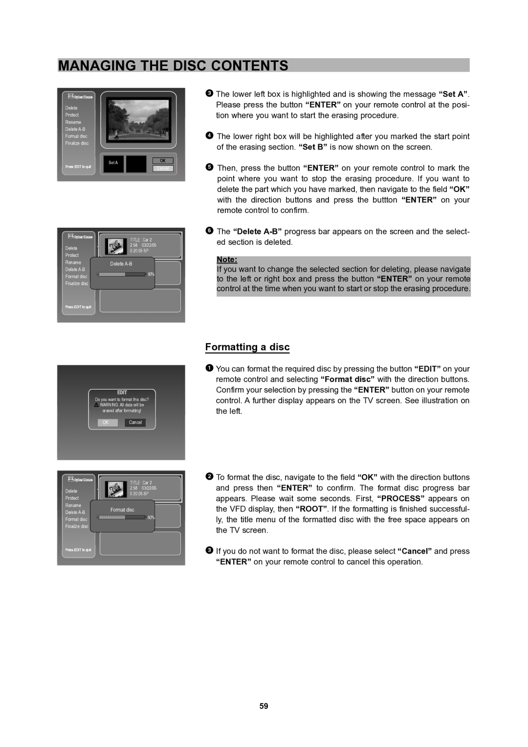 CyberHome Entertainment 1600 user manual Formatting a disc 