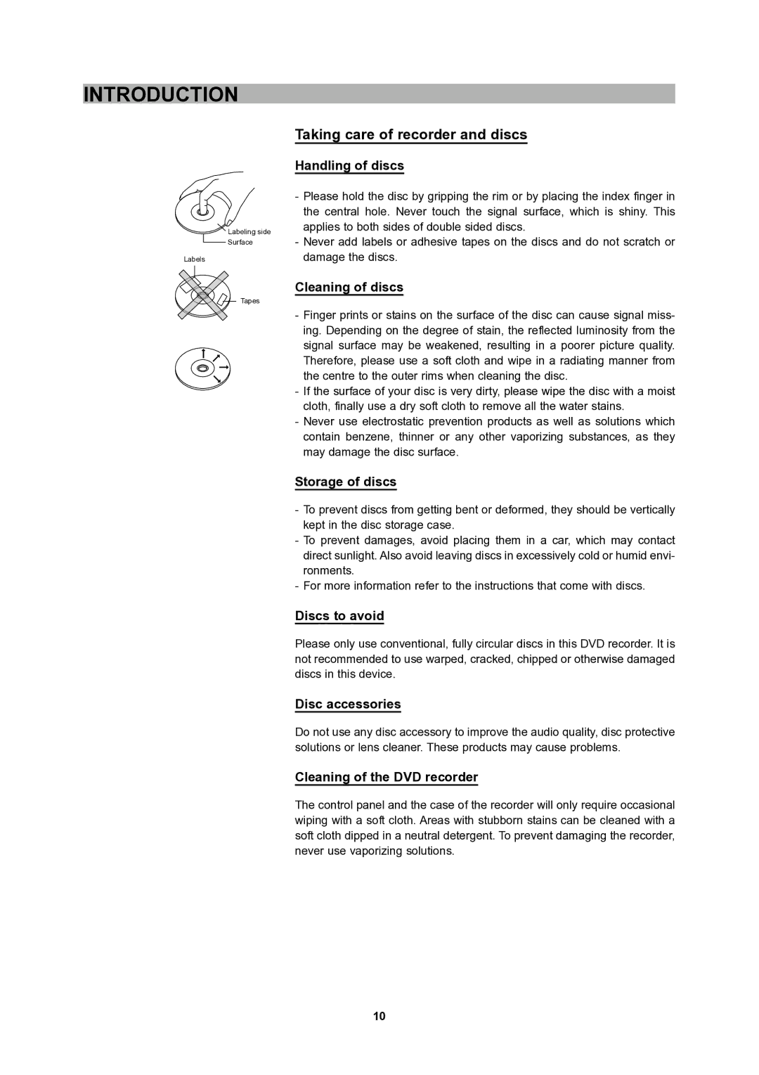 CyberHome Entertainment 1600 user manual Taking care of recorder and discs 