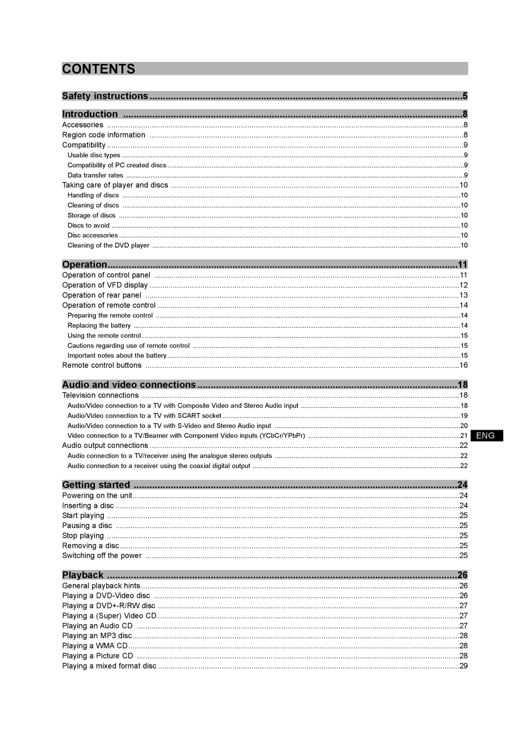 CyberHome Entertainment CH-DVD 452 manual Contents 