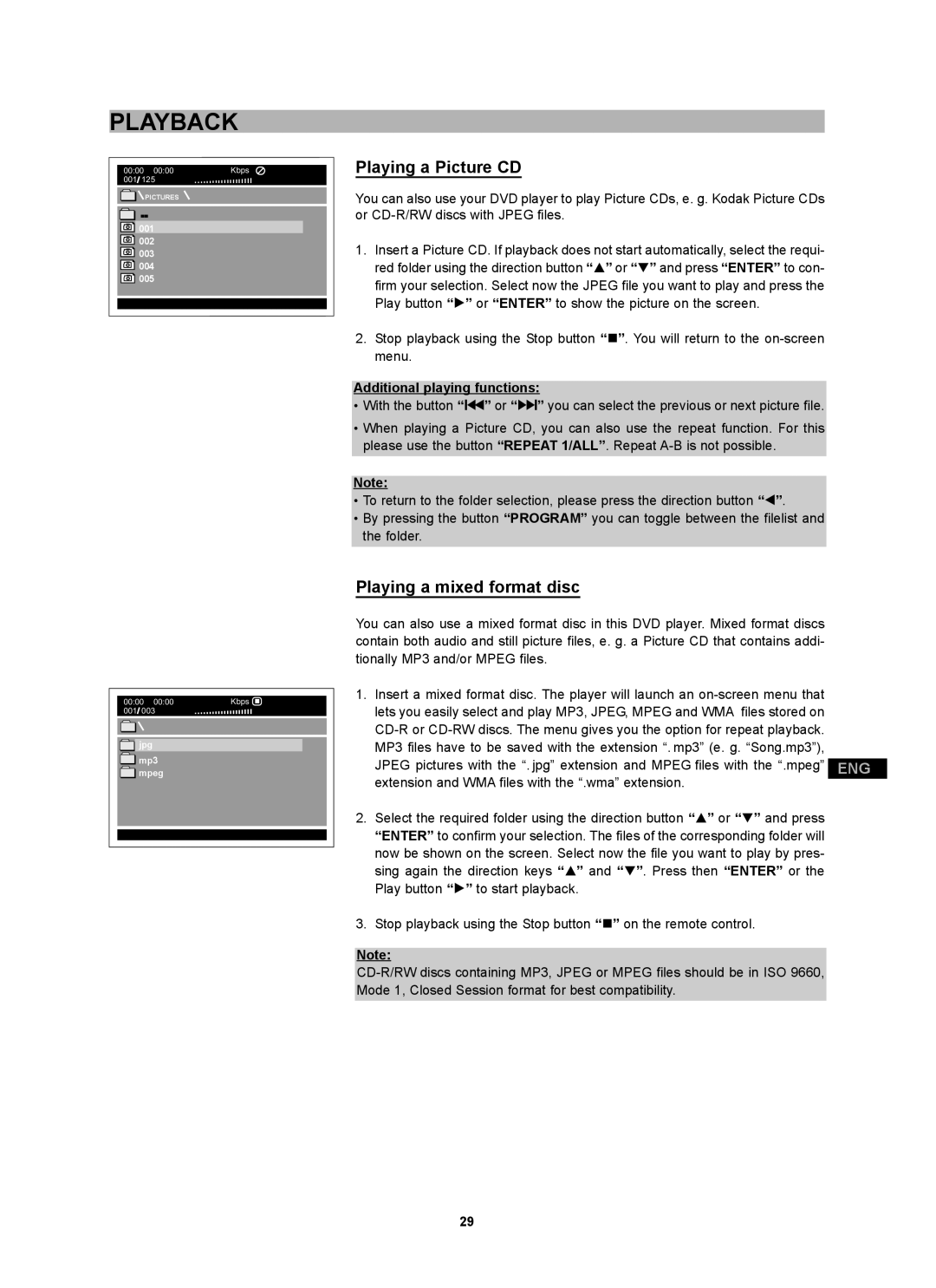 CyberHome Entertainment CH-DVD 452 manual Playing a Picture CD, Playing a mixed format disc 