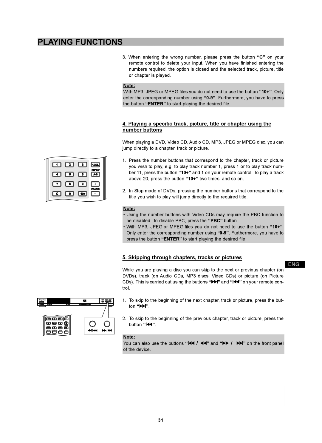 CyberHome Entertainment CH-DVD 452 manual Skipping through chapters, tracks or pictures 