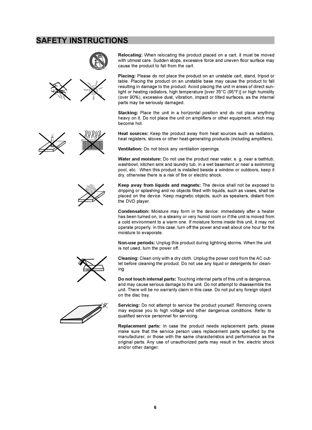 CyberHome Entertainment CH-DVD 452 manual Safety Instructions 