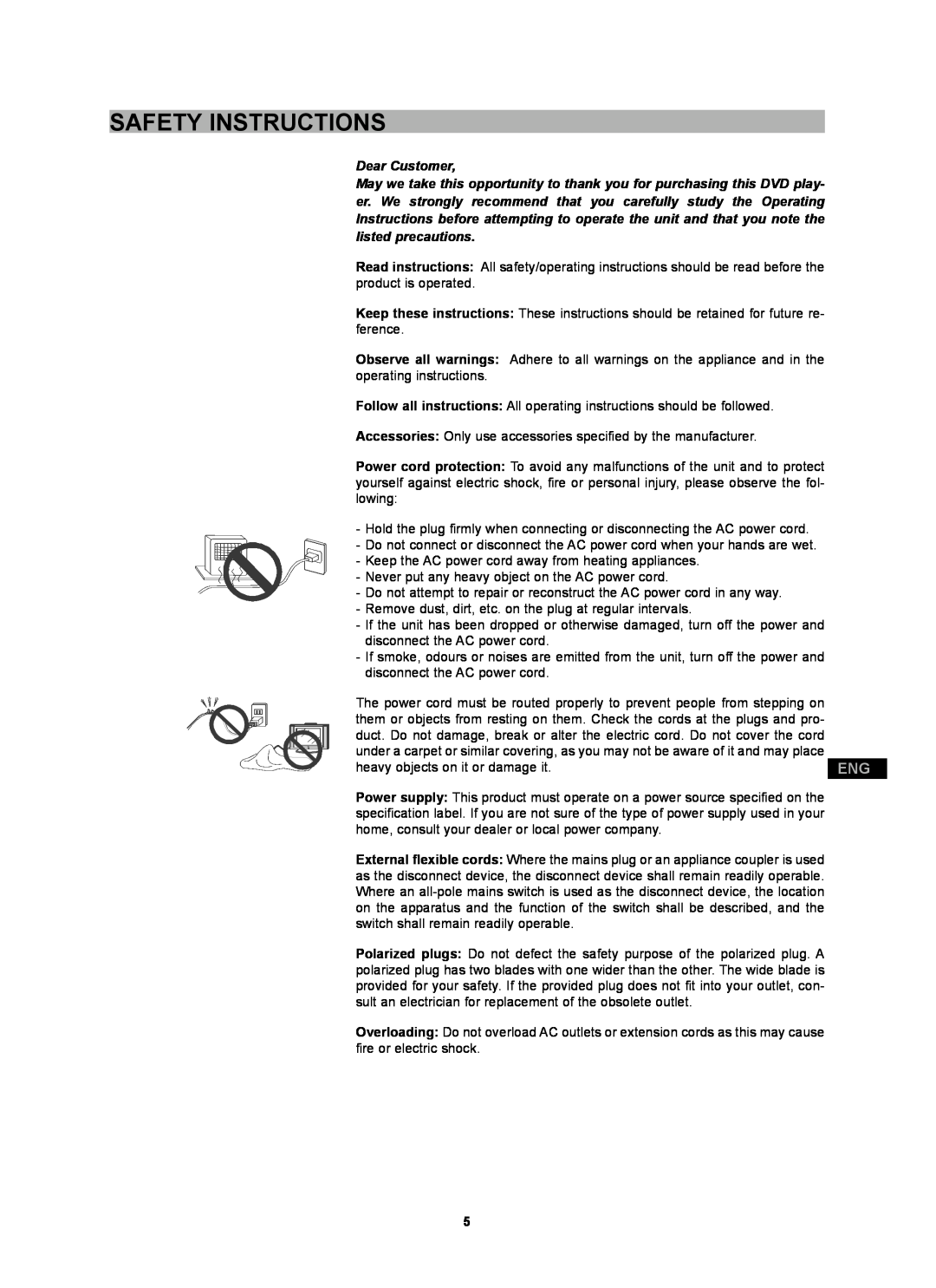 CyberHome Entertainment CH-DVD 452 manual Safety Instructions, Dear Customer 