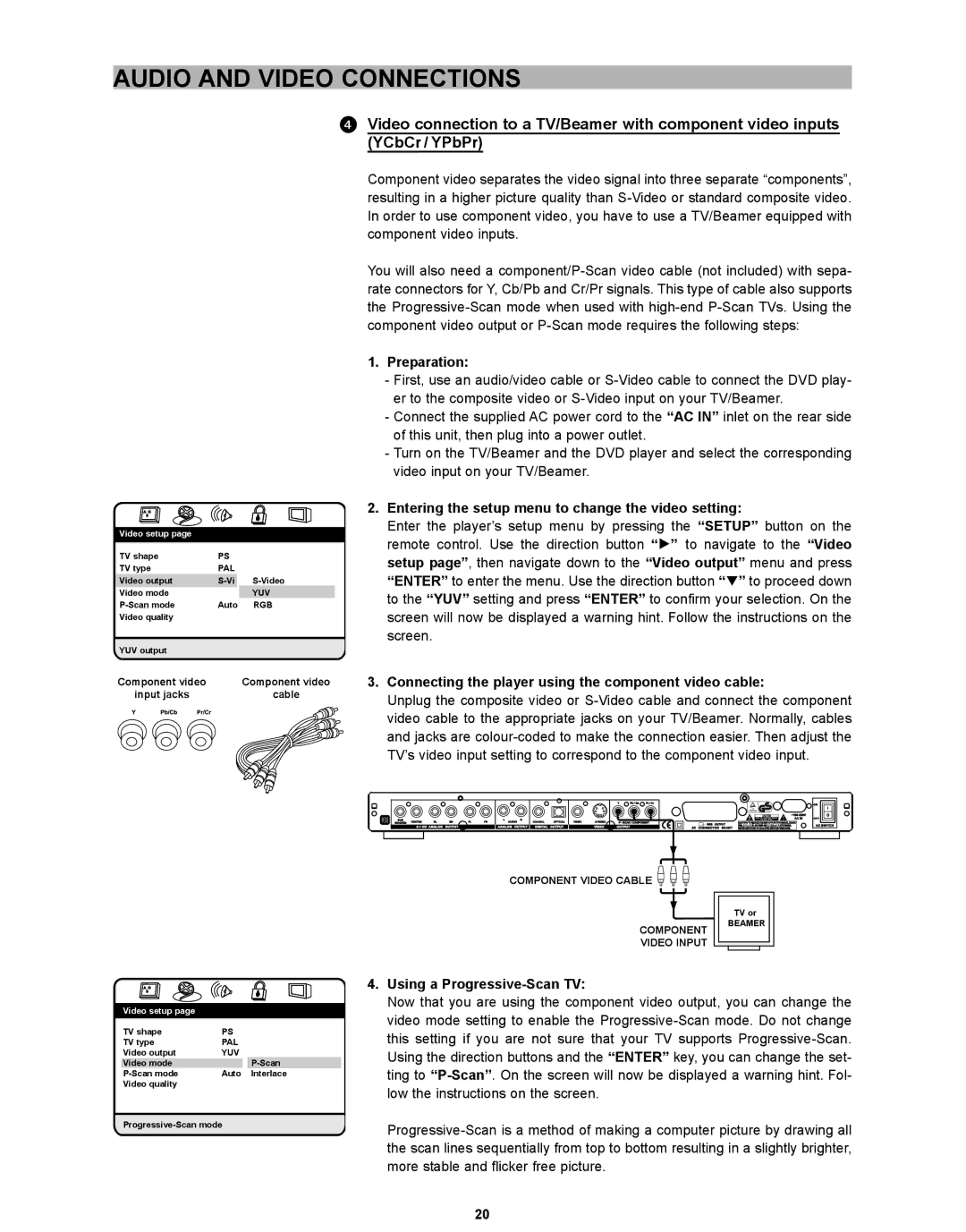 CyberHome Entertainment CH-DVD 635S manual Preparation, Entering the setup menu to change the video setting 