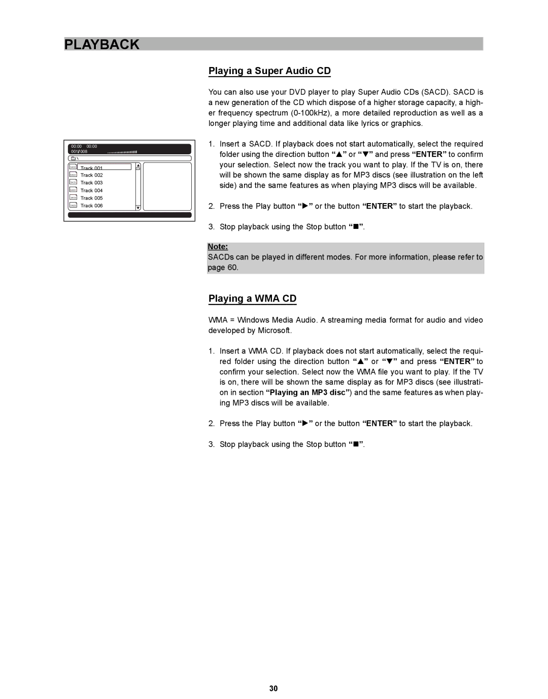 CyberHome Entertainment CH-DVD 635S manual Playing a Super Audio CD, Playing a WMA CD 