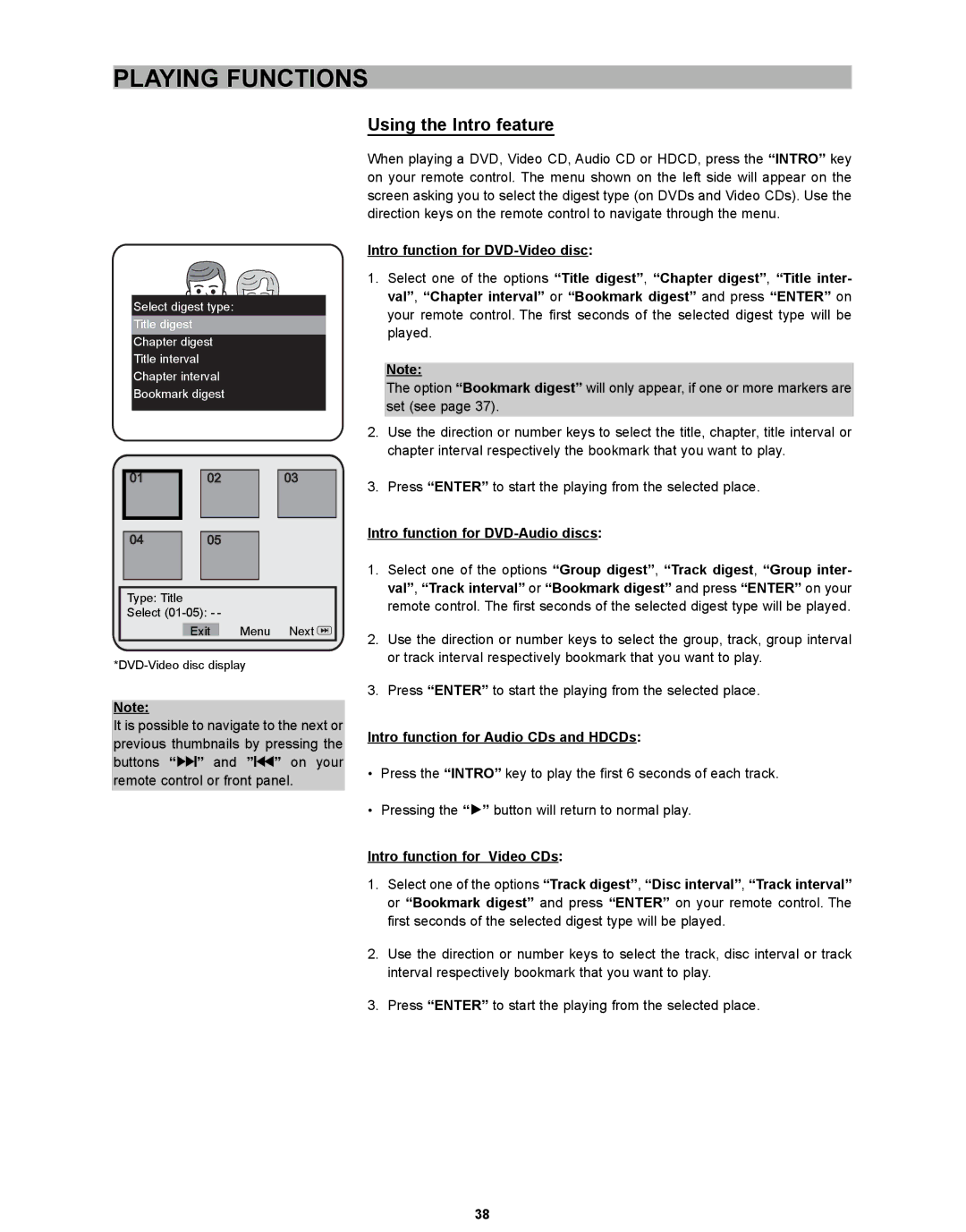 CyberHome Entertainment CH-DVD 635S manual Using the Intro feature, Intro function for DVD-Audio discs 