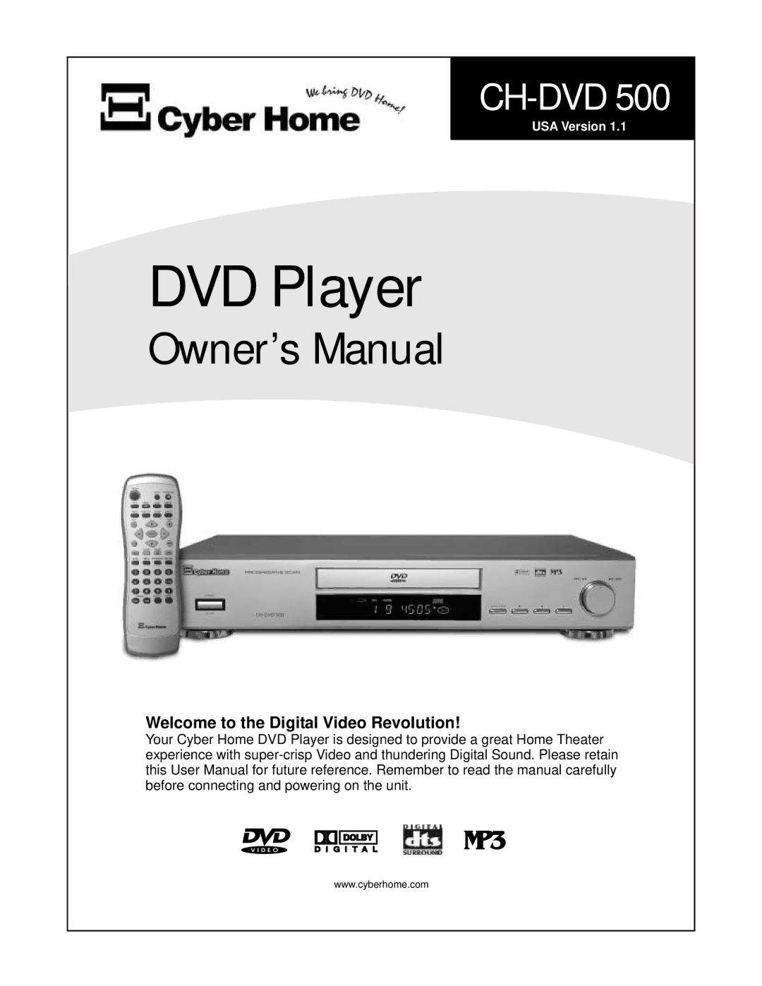 CyberHome Entertainment CH-DVD500 owner manual DVD Player 