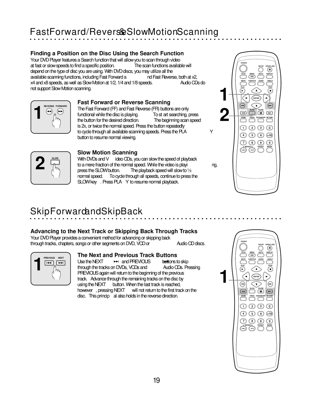 CyberHome Entertainment CH-DVD500 Skip Forward and Skip Back, Slow Motion Scanning, Next and Previous Track Buttons 