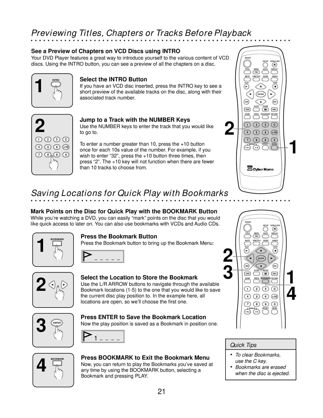 CyberHome Entertainment CH-DVD500 owner manual Previewing Titles, Chapters or Tracks Before Playback 