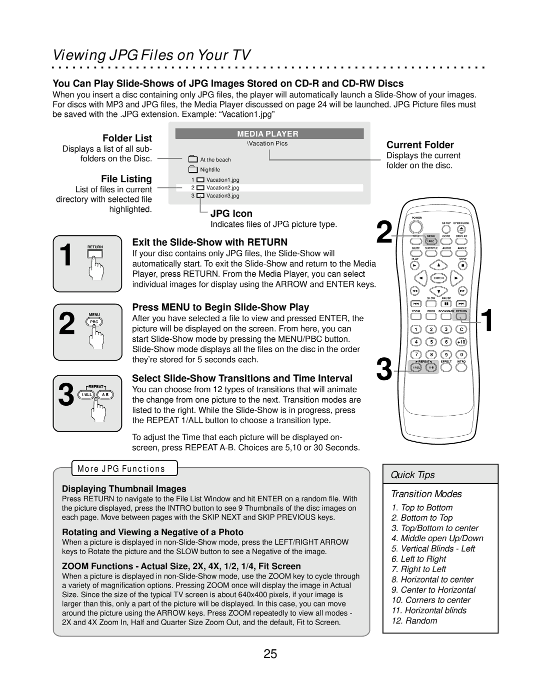 CyberHome Entertainment CH-DVD500 owner manual Viewing JPG Files on Your TV 