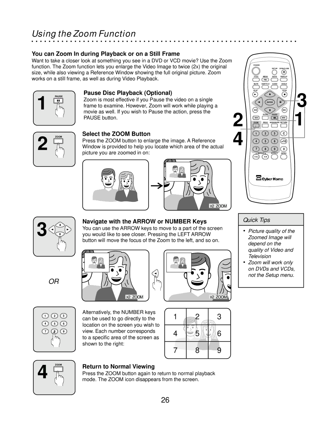 CyberHome Entertainment CH-DVD500 owner manual Using the Zoom Function 