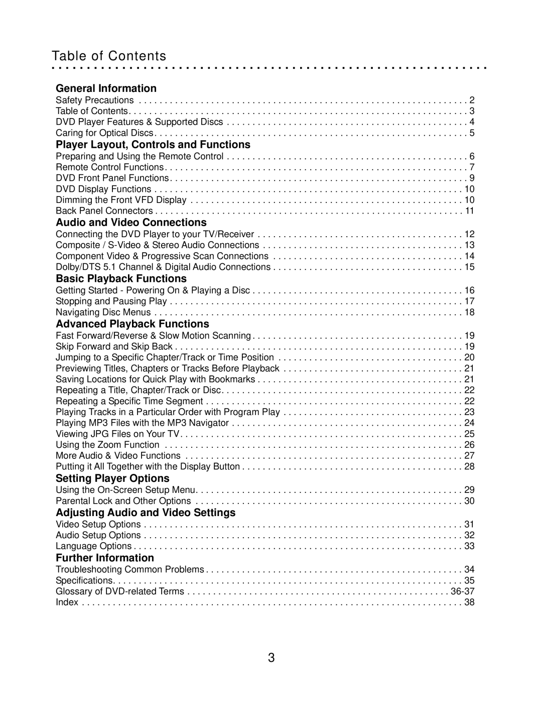 CyberHome Entertainment CH-DVD500 owner manual Table of Contents 