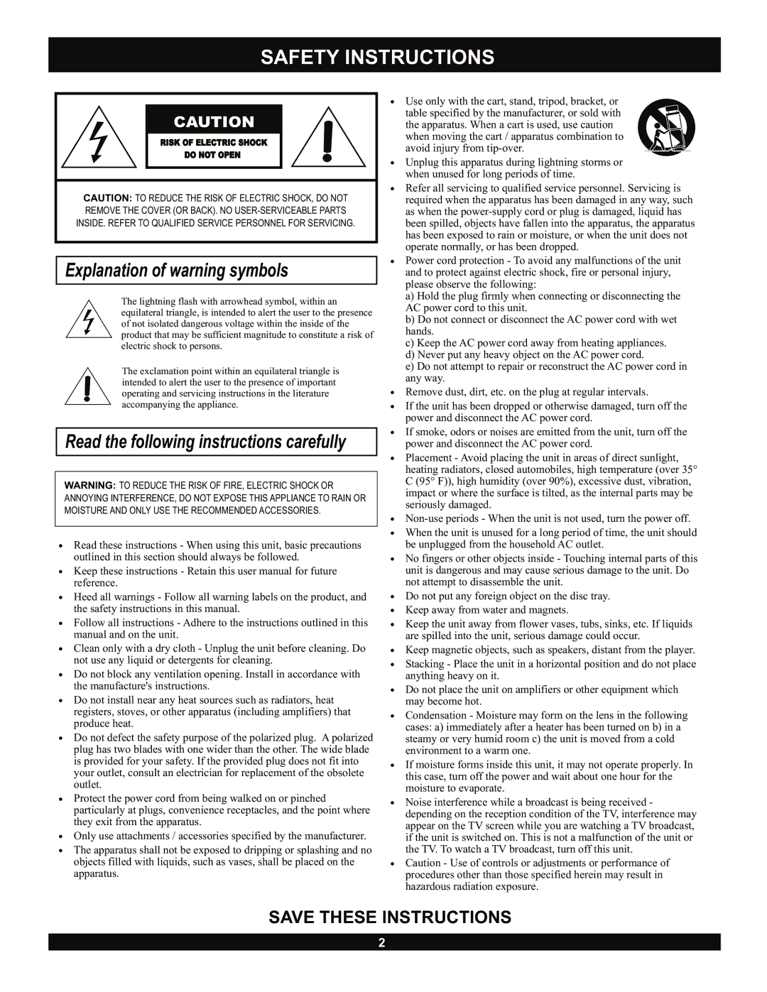 CyberHome Entertainment CH-DVR 1500 manual Safety Instructions, Explanation of warning symbols 