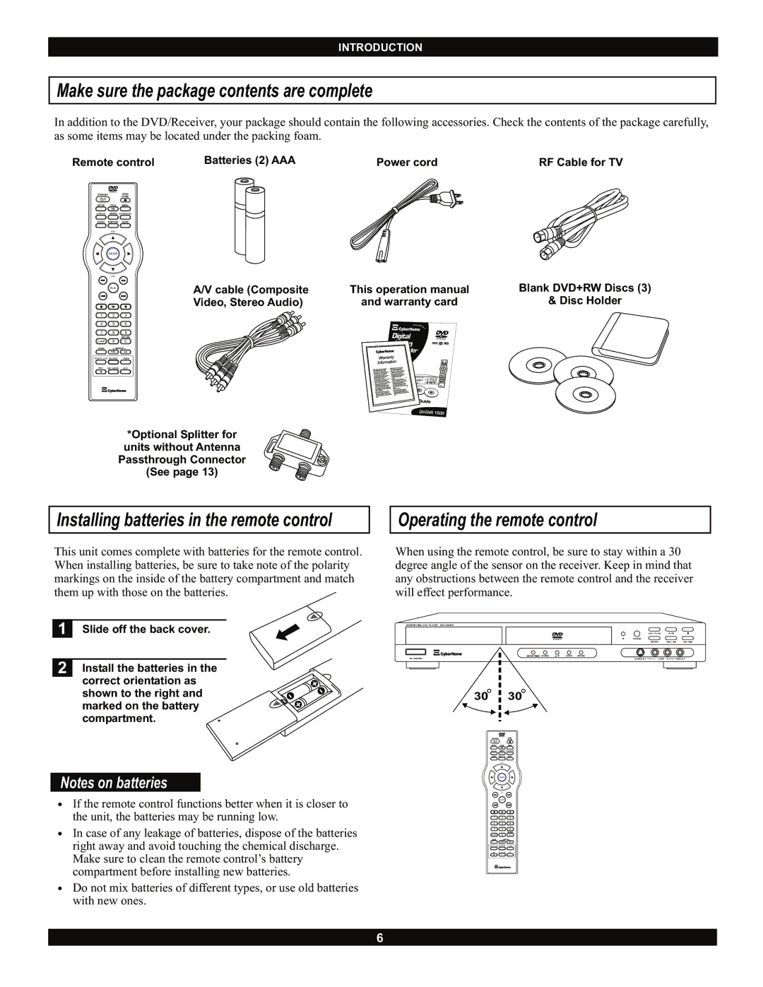 CyberHome Entertainment CH-DVR 1500 manual Make sure the package contents are complete 