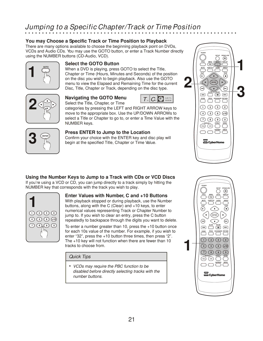 CyberHome Entertainment CH-RDV 2000 Jumping to a Specific Chapter/Track or Time Position, Select the Goto Button 