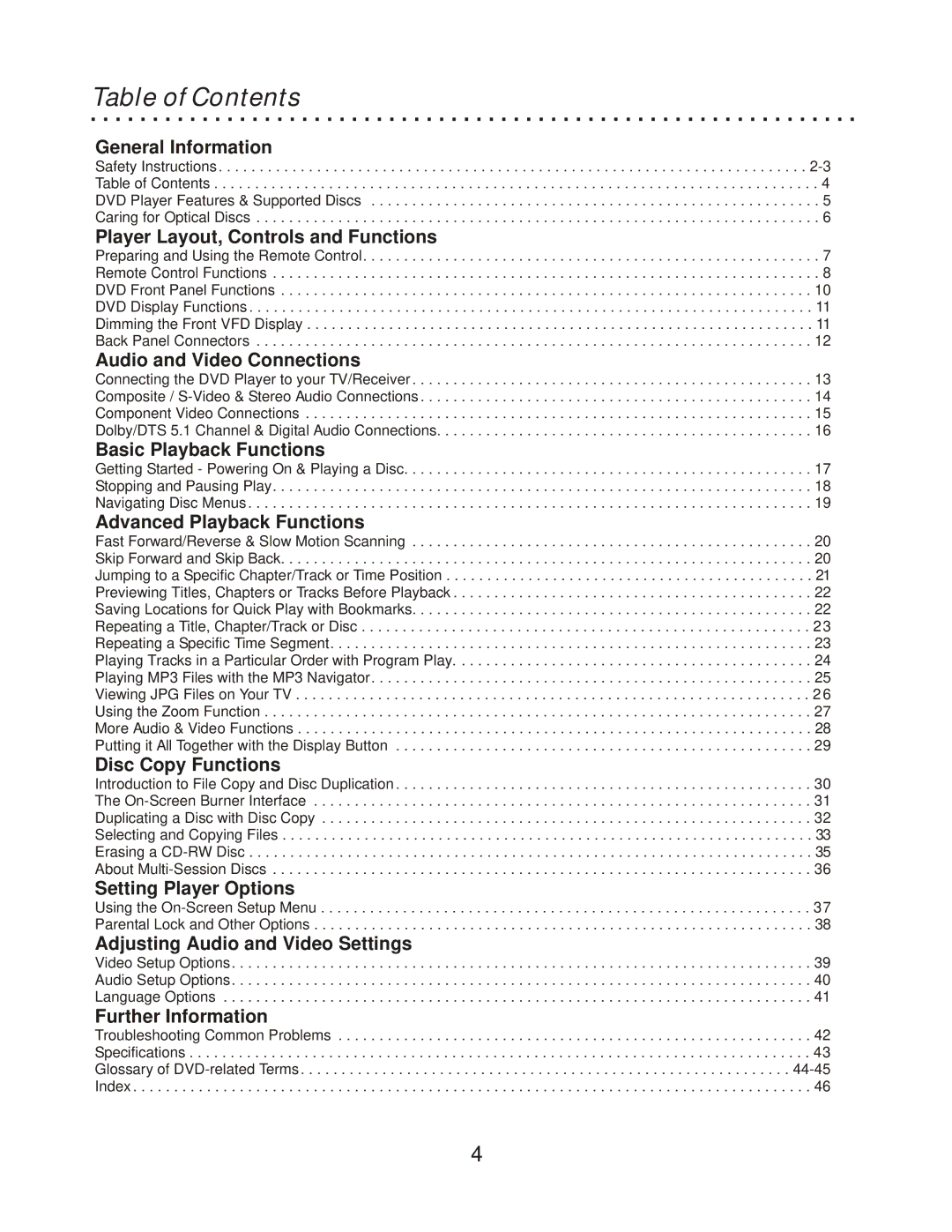 CyberHome Entertainment CH-RDV 2000 owner manual Table of Contents 