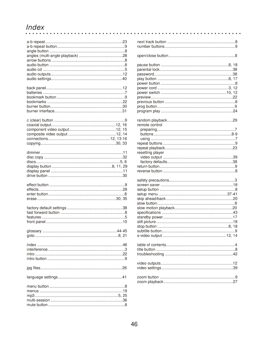 CyberHome Entertainment CH-RDV 2000 owner manual Index, Glossary 44-45 